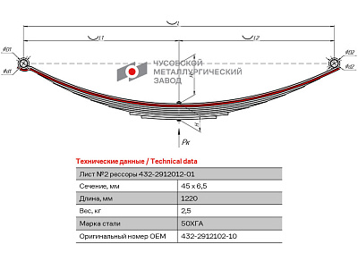 Лист №2 Рессора задняя для Москвич 432, 2715 9 листов