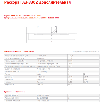 Рессора задняя для ГАЗ 3302 3 листа