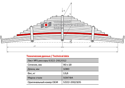 Лист №5 Рессора задняя для грузовиков производства ПАО КамАЗ 65115, 43118, 4350 16 листов