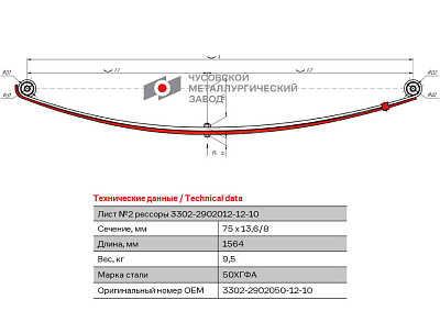 Лист №2 Рессора передняя для ГАЗ 2705, 3221, 3302 2 листа